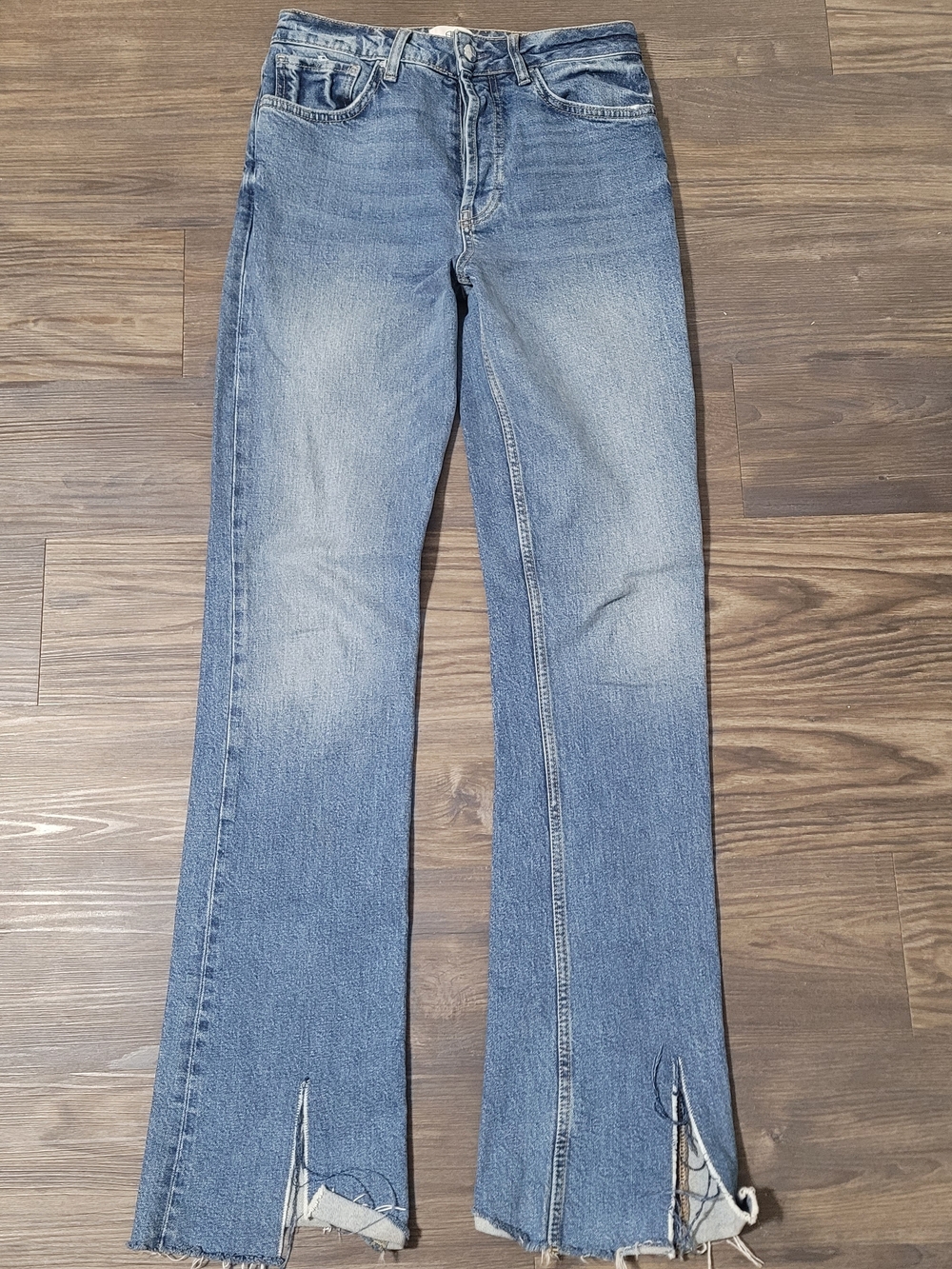 Anine Bing Light Blue Straight Leg Jeans with Split Hem Size 27 Roxeanne Denim